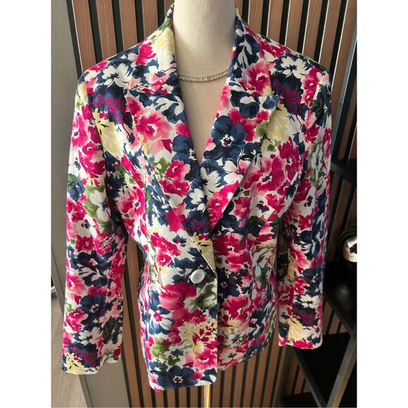 Kasper Jacket Floral Lined Single Button Front Cuffed 14P Excellent Condition - Picture 1 of 6